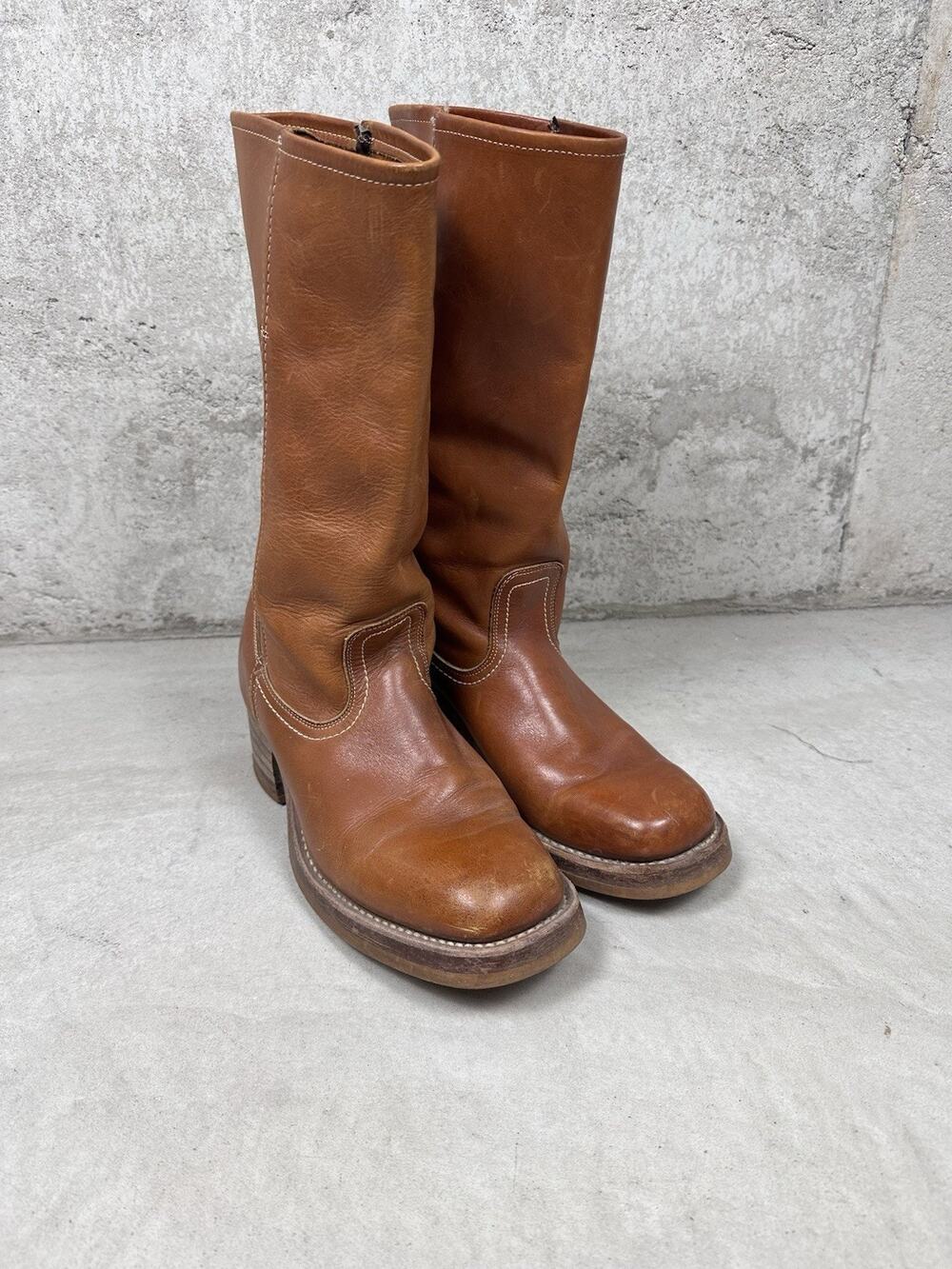 Vintage 80s Frye Style Campus Brown Leather Square Toe Boots Men’s Size 10.5